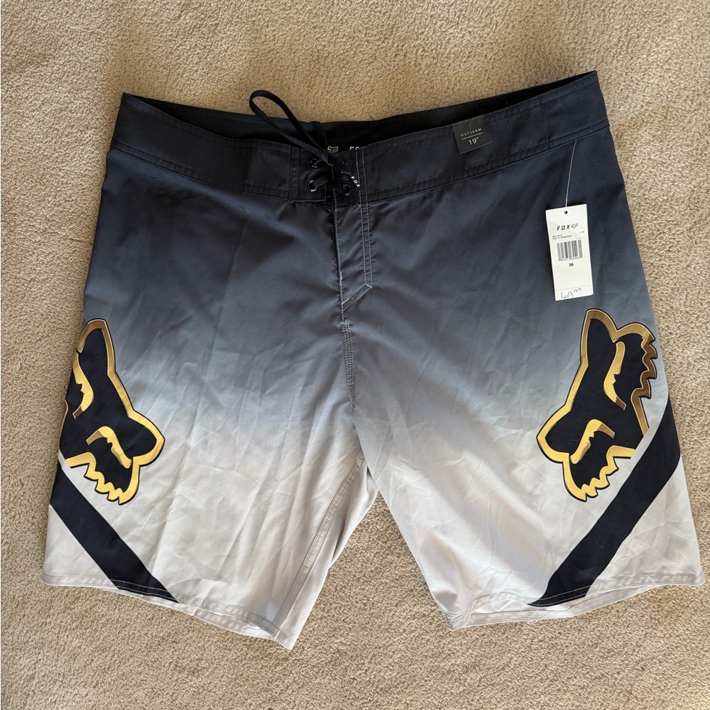 NWT Fox Men's Black and White Swim Board Shorts